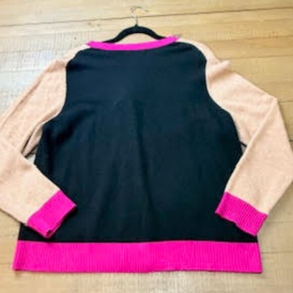 100% Cashmere Charter Club Colorblock Cardigan Sweater Pink Tan Black Women’s XL - Picture 5 of 13